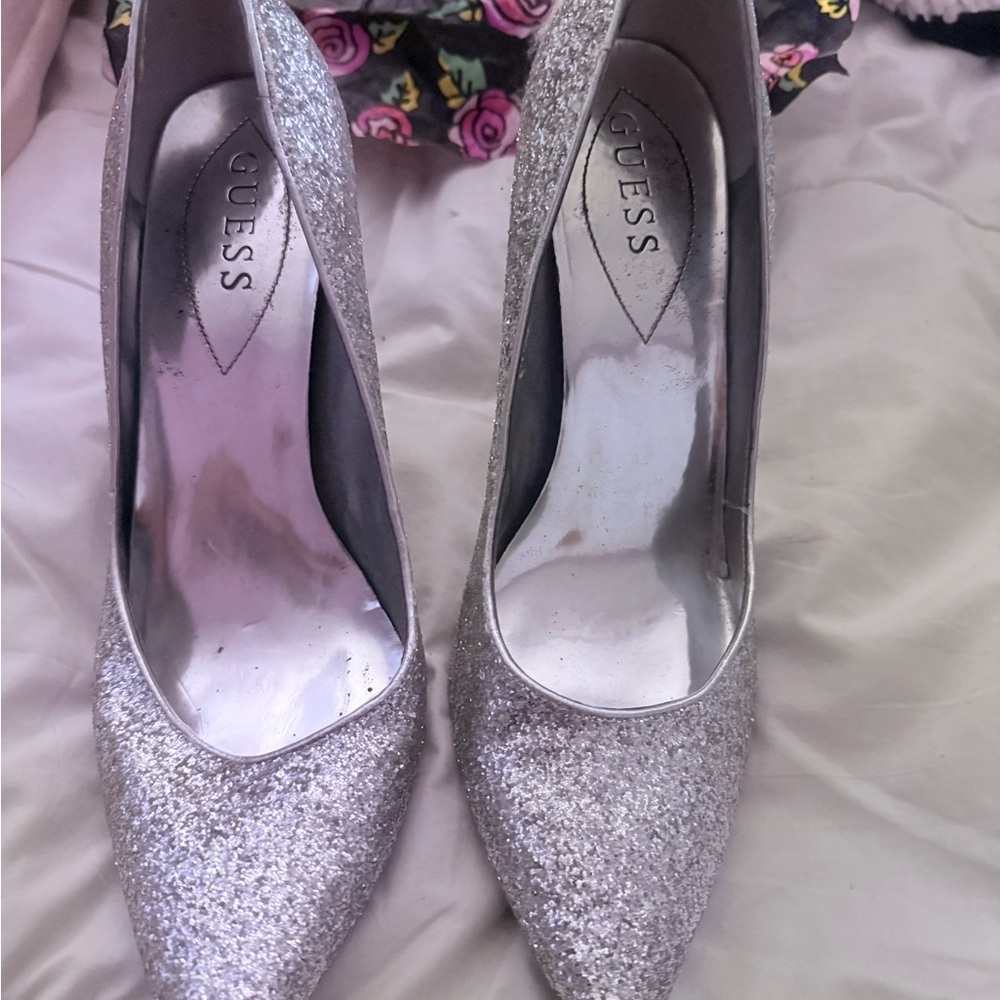 Guess Silver Glitter High Heels